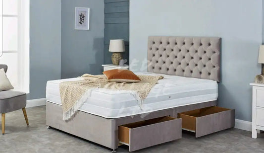 Chesterfield divan set with mattress options With Chesterfield Buttoned Headboard